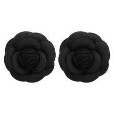 2 Pcs Camellia Fabric Pin Flower Brooch Artificial Flowers Brooches Black