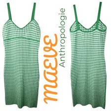 MAEVE ANTHROPOLOGIE Green Gingham Knit Bodycon Midi Dress, Small