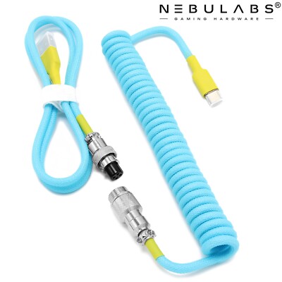 Custom Coiled Aviator GX16 USB-C Mechanical Gaming USB Keyboard Cable 4ft - Blue