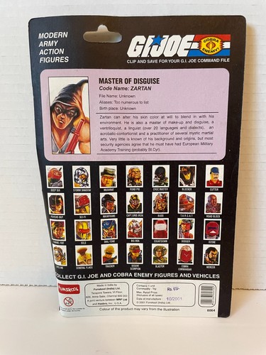 Rare 2001 Funskool India Gi Joe Zartan Black Elbows 1st Release Variant MOC NOS - Picture 3 of 8