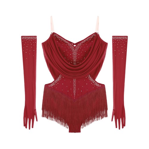 Mujeres ~ Body Brillante Estrás Vestido Latino Jazz Danza Leotardo con Guantes - Imagen 66 de 81