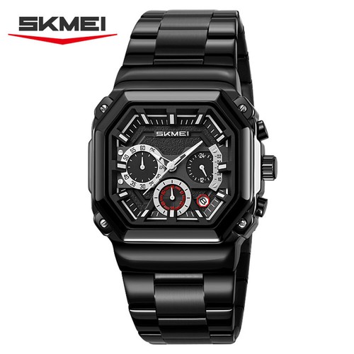 SKMEI Men Steel Watch Rectangle Quartz Wristwatch Multifunction Male Black Watch - Picture 22 of 26