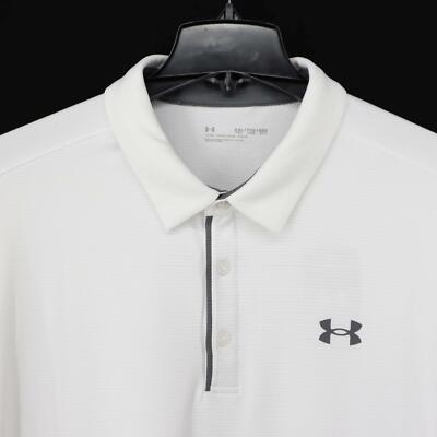 NWT Under Armour Loose Athletic Tech Polo Shirt Men White Golf Short Sleeve Soft