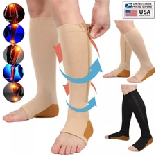 Copper Zipper Compression Socks Support Graduated Stockings Mens Women 20-30mmHg