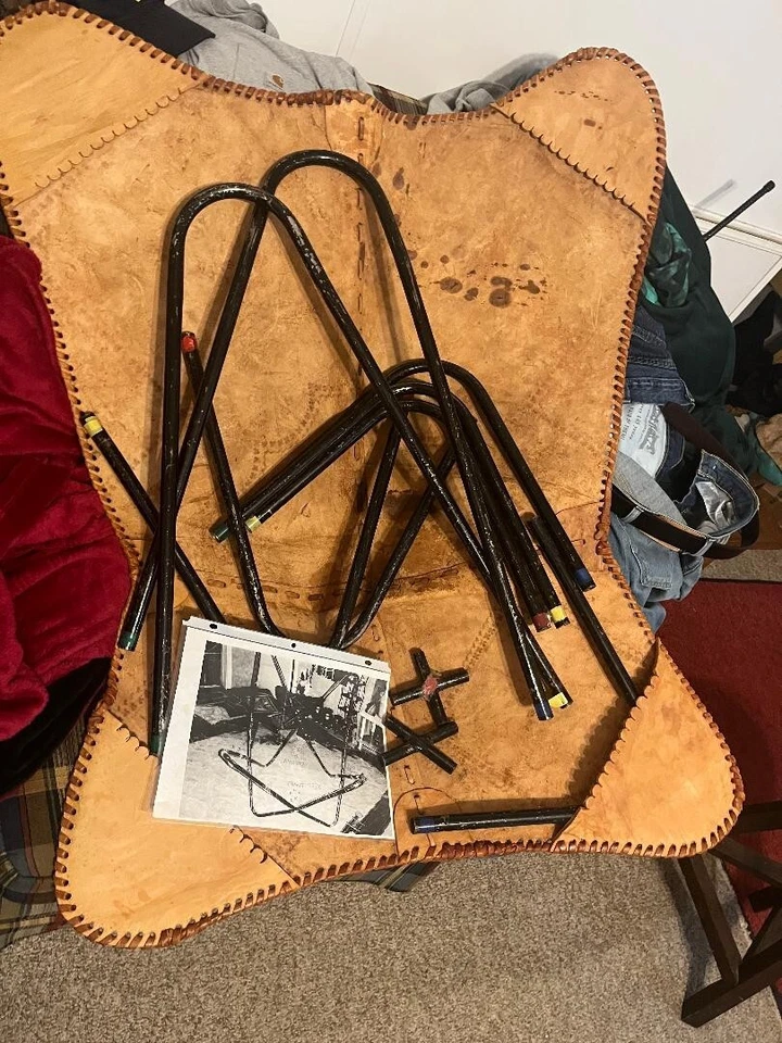 RARE SRI LANKA handmade LEather butterfly chair Heavy Leather Red 40% - Image 2 of 4