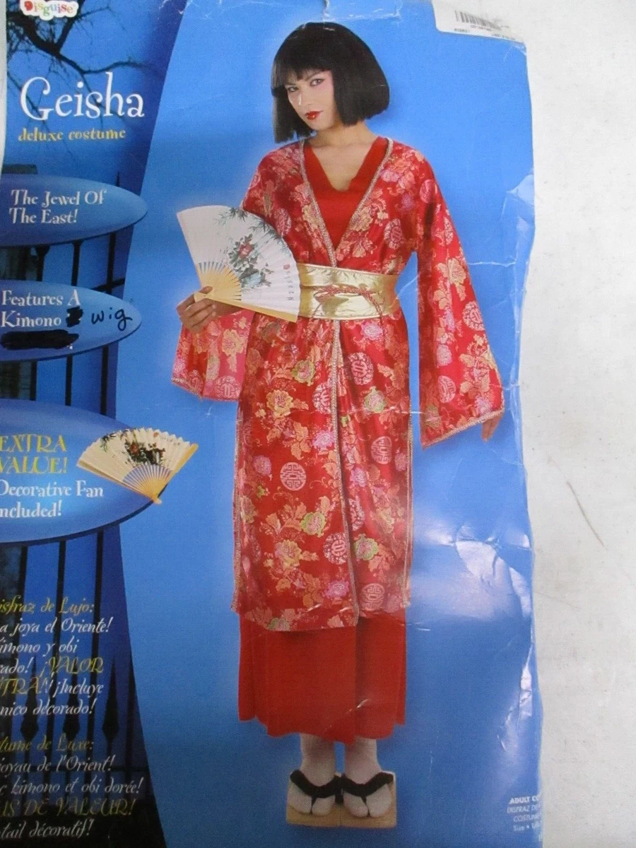 Geisha Costume Womens 12 14 Dress Wig Halloween Red Long Sleeve Disguise