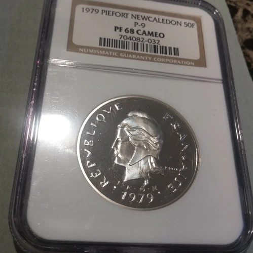 Rare 1979 New Caledonia Silver 50 Francs Piedfort NGC PF68 