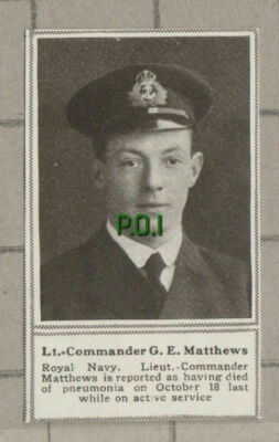 C1540) Lt Comm G E Matthews Royal Navy - 1918 Clip SMALL!!