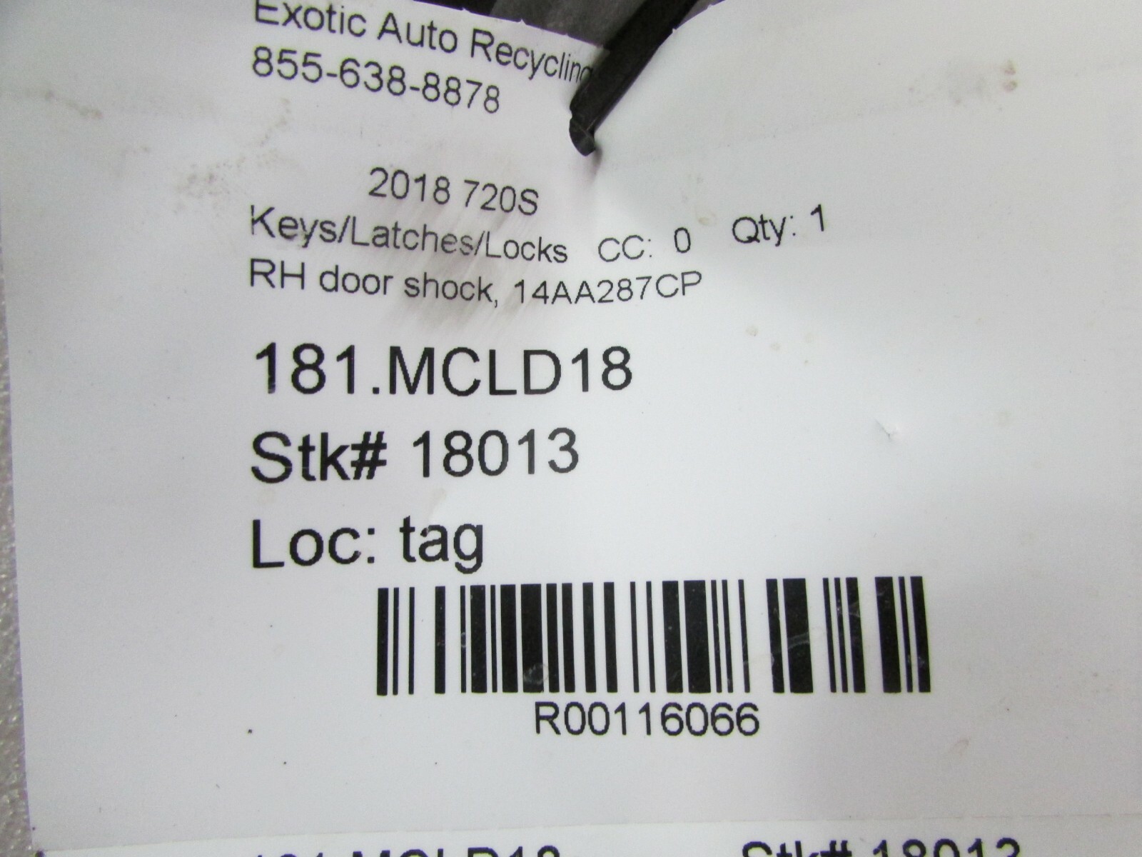 McLaren 720s Coupe, RH, Right Door Shock, Used, P/N 14AA287CP