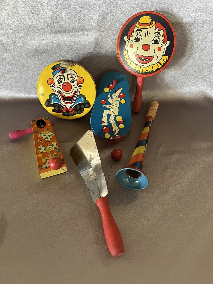 Lot Of 9 Vintage Tin Litho Halloween / Clown / New Year’s Eve