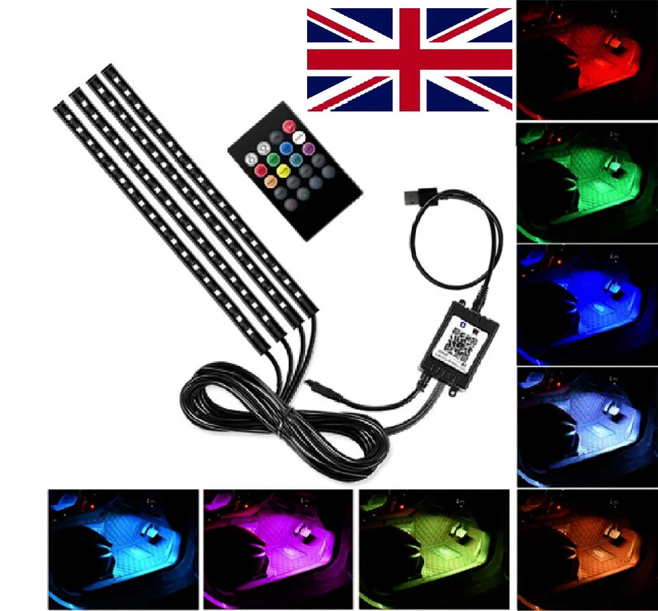 72 LED RGB Car Interior Lights Kit USB/12V Footwell Strip Remote & App - Image 4 of 4