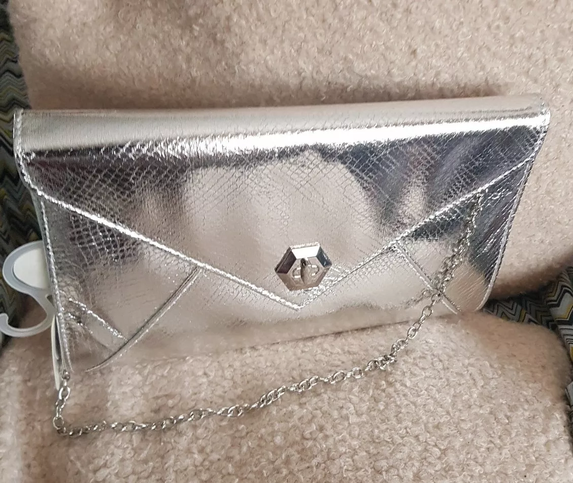 Primark silver shop clutch bag