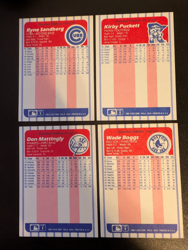 1986 Fleer League Leaders - 4 Card Lot (Puckett, Sandberg, Boggs, and Mattingly) - Picture 6 of 6