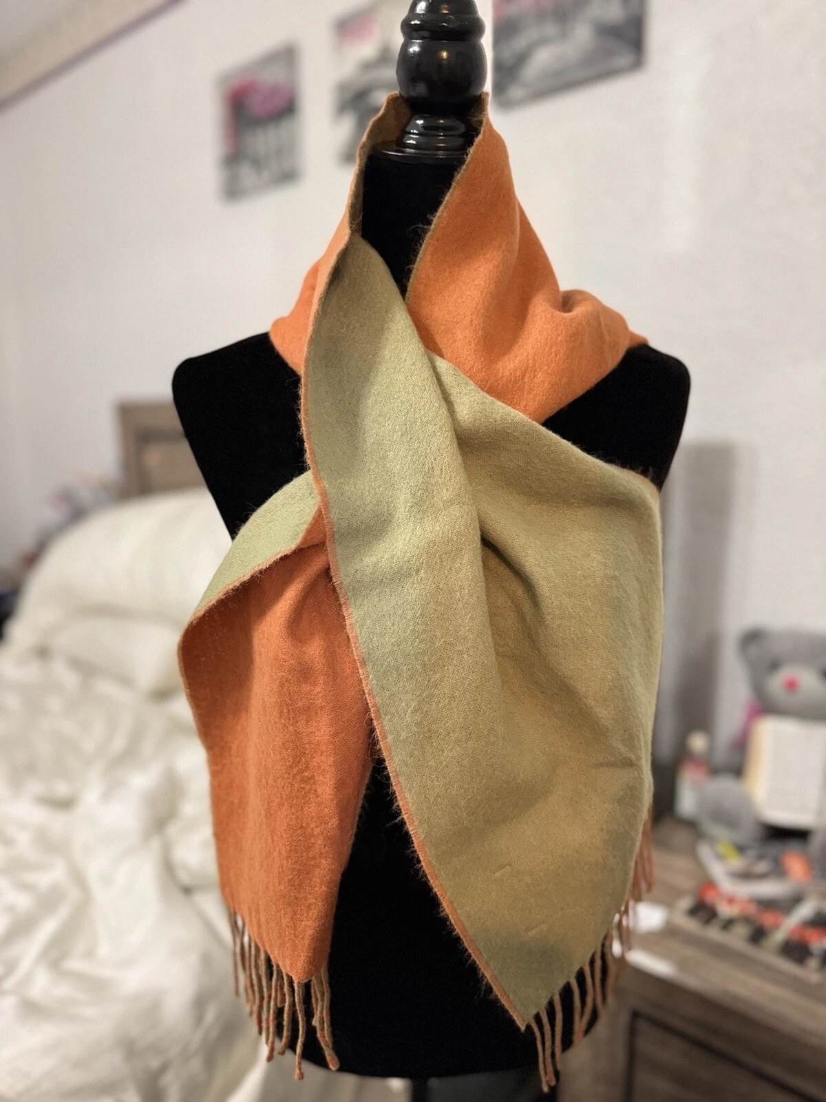 MFH Scarf Womens One Size Fits All Green / Rust Baby Alpaca Fringe