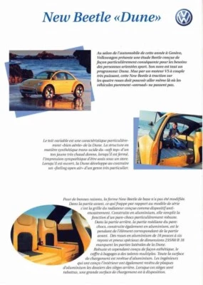 Catalogue Brochure VW New Beetle Dune concept 03/2000 Suisse en français - Photo 1/2