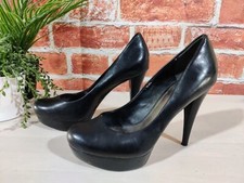 GUESS BLACK COURT SHOES UK 4.5 US 7M LEATHER PLATFORM HIGH HEEL WOMENS PARTY