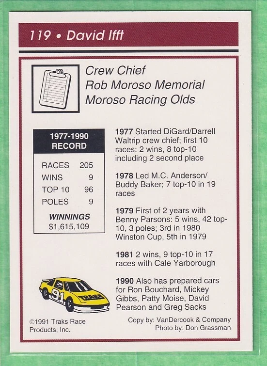 1991 Traks Race Products, Inc. #119 David Ifft Rob Moroso Memorial - Image 2 of 2