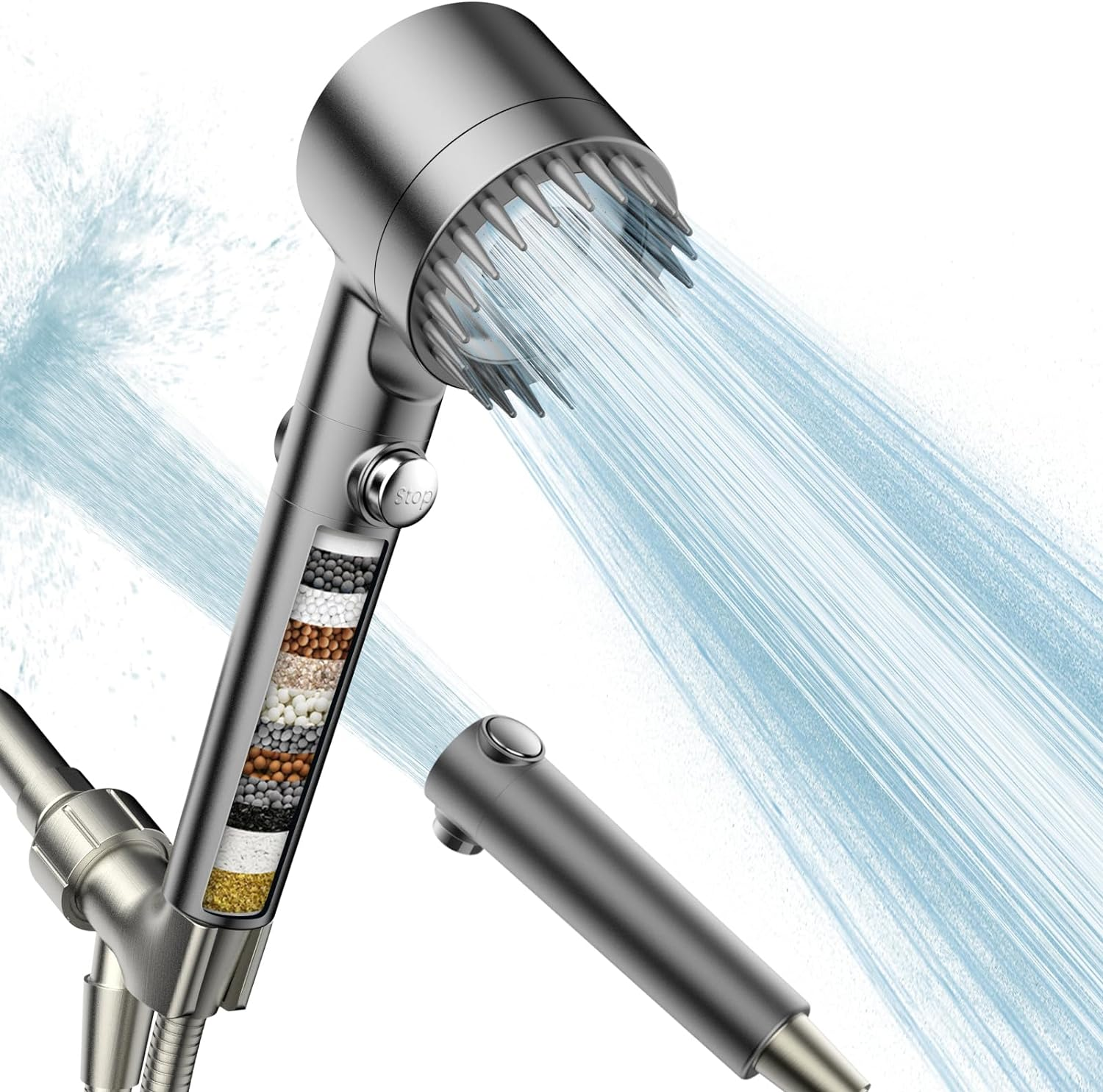Filtered Shower Head with Handheld, High Pressure Water Flow and Multiple Spray