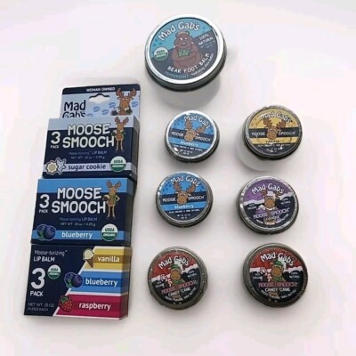 15Mad Gabs Mixed Moose Smooch Natural Organic Moose Lip Balm &One Bear Foot Balm