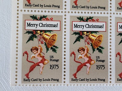 Vintage Merry Christmas 1975 Angel Bell USPS Block of 20 Mr Zip