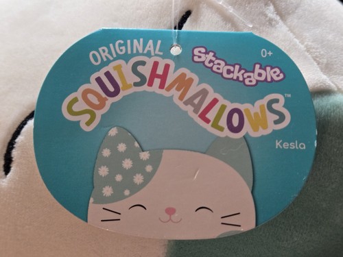 Stackable Squishmallows 12” Kesla the Blue & White Floral Cat Plush Pillow NWT - Picture 3 of 4