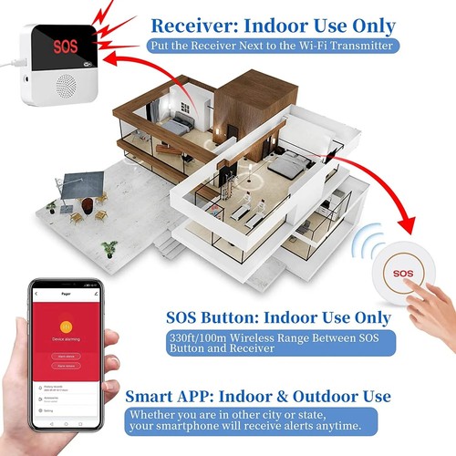 Wireless Pagers Alarm Alert System Caregiver Personal Call Button Patient APP AU - Picture 8 of 26