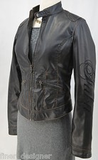 Fubu Jacket Black Faux Leather Moto Jacket Zip Coat Biker Sexy Crop Light Top S