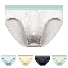 Mens Cotton Breathable Mesh Underwear Pouch Solid Color Briefs Underpants