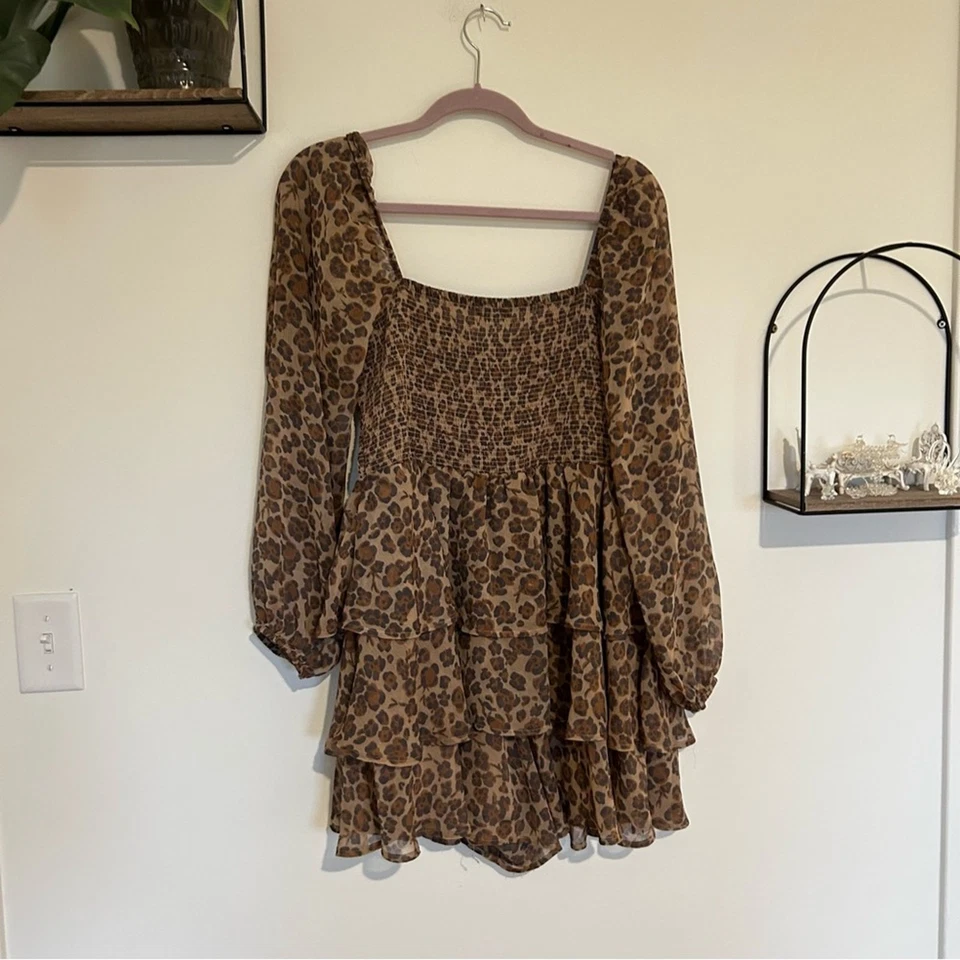 Express Leopard Print Long Sleeve Romper Size XL - Image 2 of 4