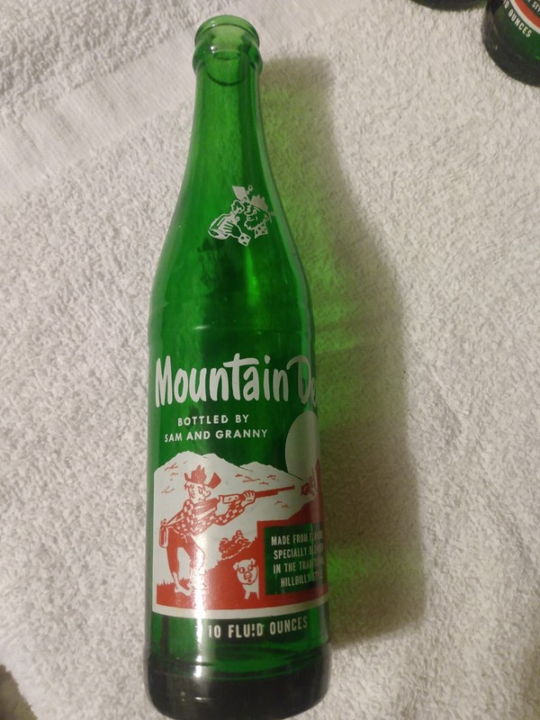 Mountain Dew Hillbilly Names ACL Soda Bottle 10 oz Bottled By Sam And Granny #33
