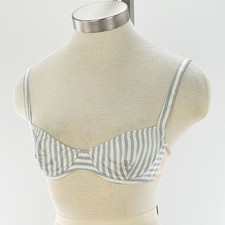 KIKI DE MONTPARNASSE Gray White Stripe Silk Underwire Balconette Bra 34B NWT