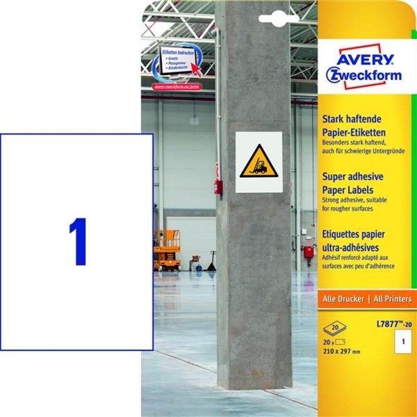 Avery Zweckform Stark Haftende Papier Etiketten 210 X 297 Mm Weiß 20 Etiketten-image