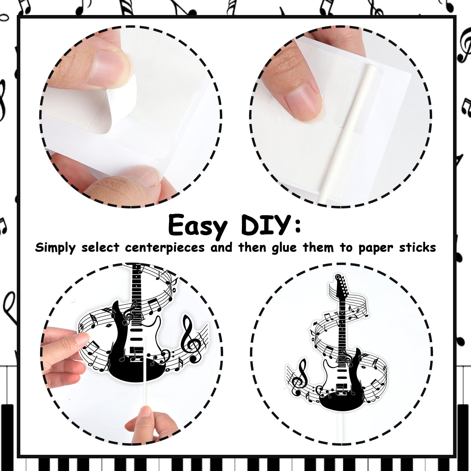 Music Notes Theme Table Decorations Black 24Pcs Music Notes Party Centerpiece...