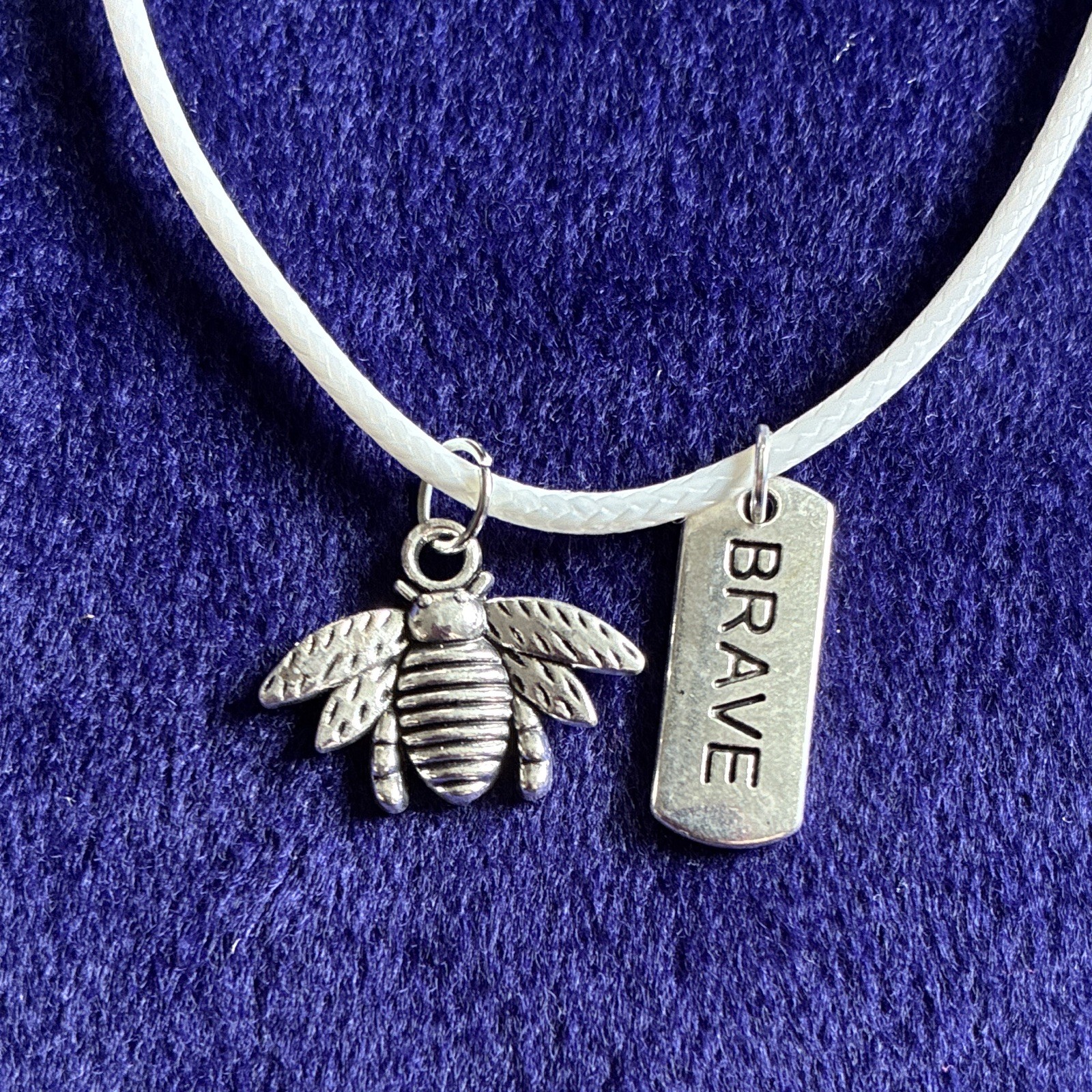 Tagger Clasp Silver Adjustable Necklace Bee Charm & BRAVE Tag Pendant, Lobster Clasp ...