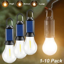 Solar Tent Lights LED Camping Lantern Outdoor Hanging Light Bulbs with Clip Hook