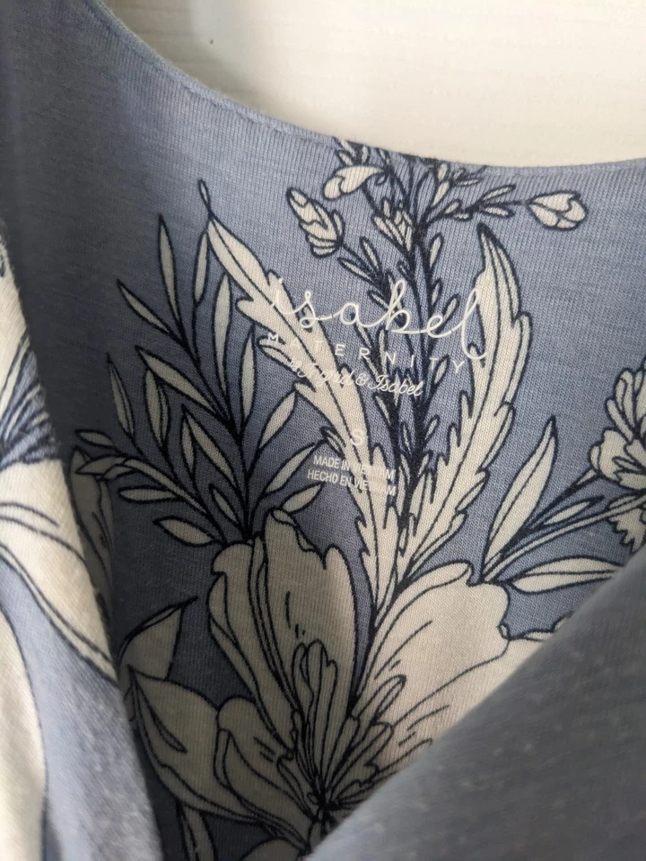 Isabel Maternity Postpartum Dress Floral Blue Long Maxi Cap Sleeve Sweetheart - Image 4 of 4