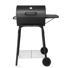 Charcoal Grills Outdoor BBQ Grill, Barrel Charcoal Grill w Side Table and Wheels