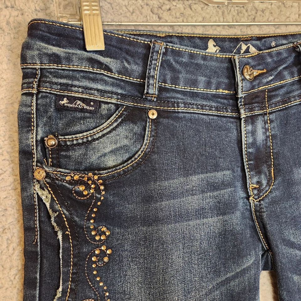 Pantalones de mezclilla Montana West Limited Collection talla 9 (32X34 real) Bootcut Bling ¡LEER! Foto 4 de 4