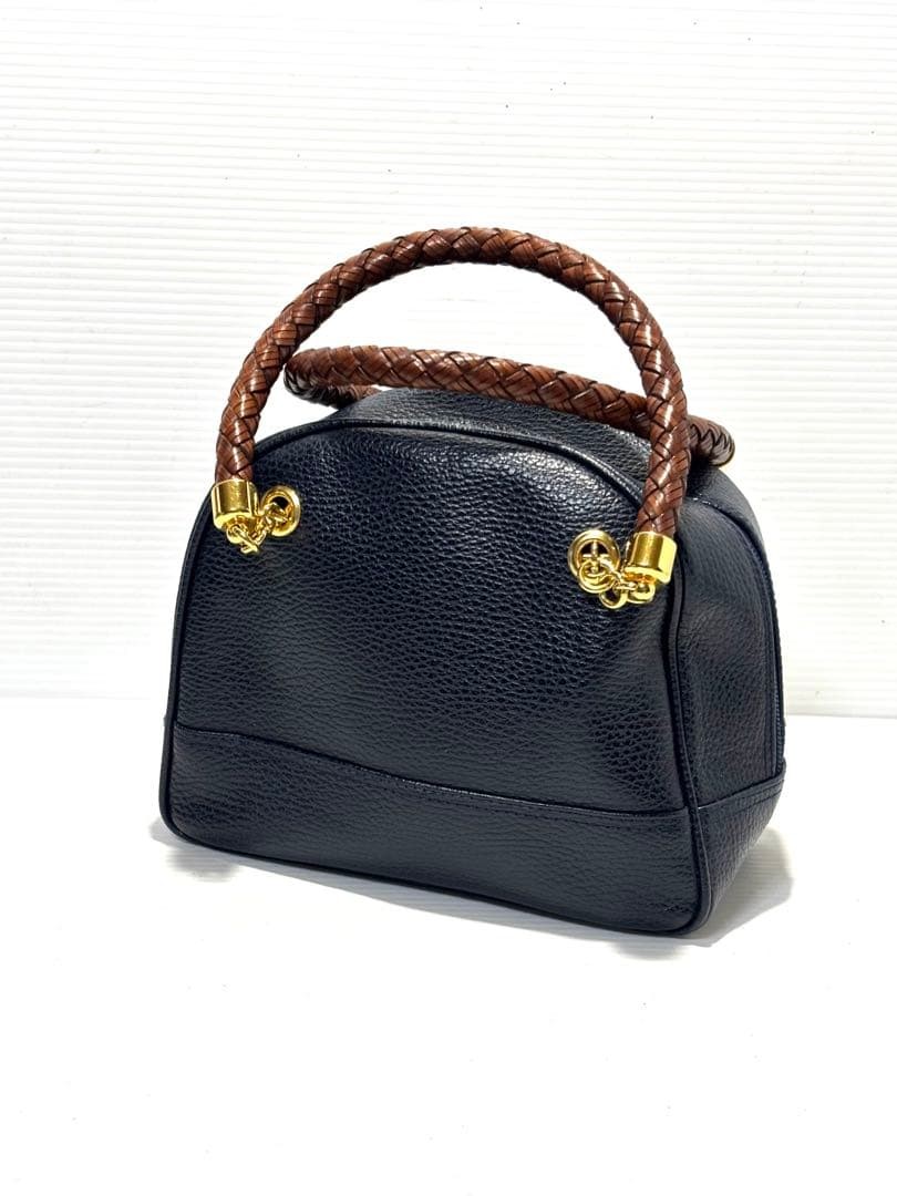 Valentino Garavani Leather Handbag Navy Brown Near Mint Condition Japan