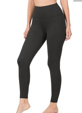 ZENANA Black Microfiber Leggings with Hip Pocket S M L XL 2X