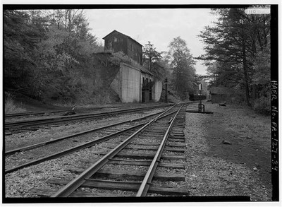 34. View south to Coal Tipple, Stub Switch in foreground - East Broad Top