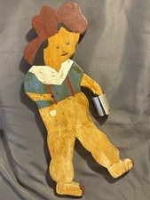 Antique Folk Art Figural Cut Out Painted Wooden Cowgirl or Farmer great surface