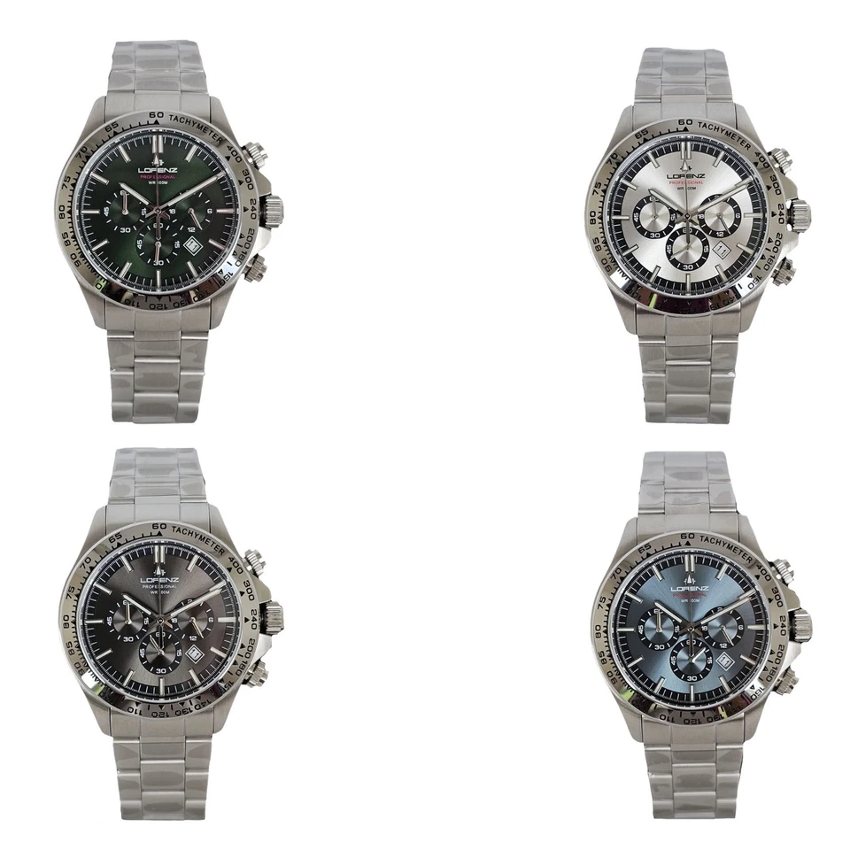 Lorenz Cronografo da uomo quarzo in acciaio con cinturino di ricambio in gomma