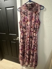 Lulus In My Dreams mauve floral print midi dress Sz M