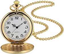 Smooth Vintage Pocket Watch with Chain Gold 