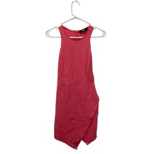 Lulu's Coral Pink Bodycon Dress, Women's XS, Asymmetrical Midi - Quiet Luxury