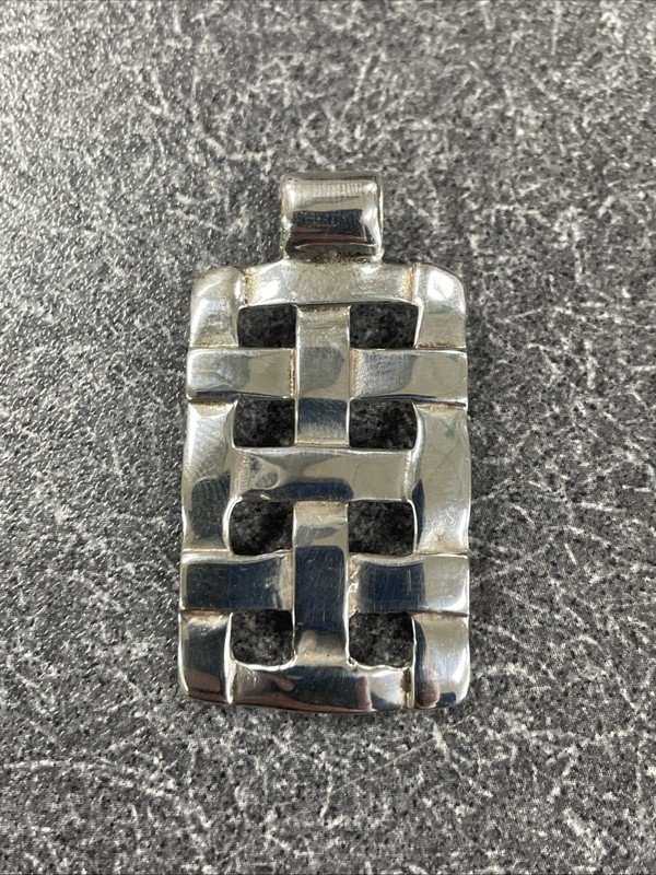 925 Sterling Silver Basket Weave Pendant Modernist 8.6 Grams