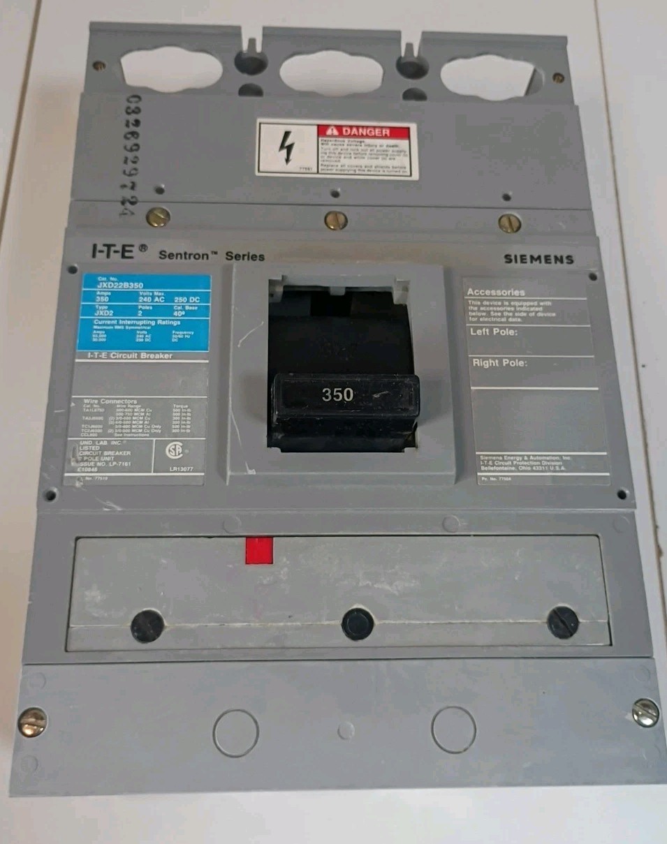 Siemens ITE Sentron JXD22B350 Circuit Breaker 350A 3 Pole 600V Industrial