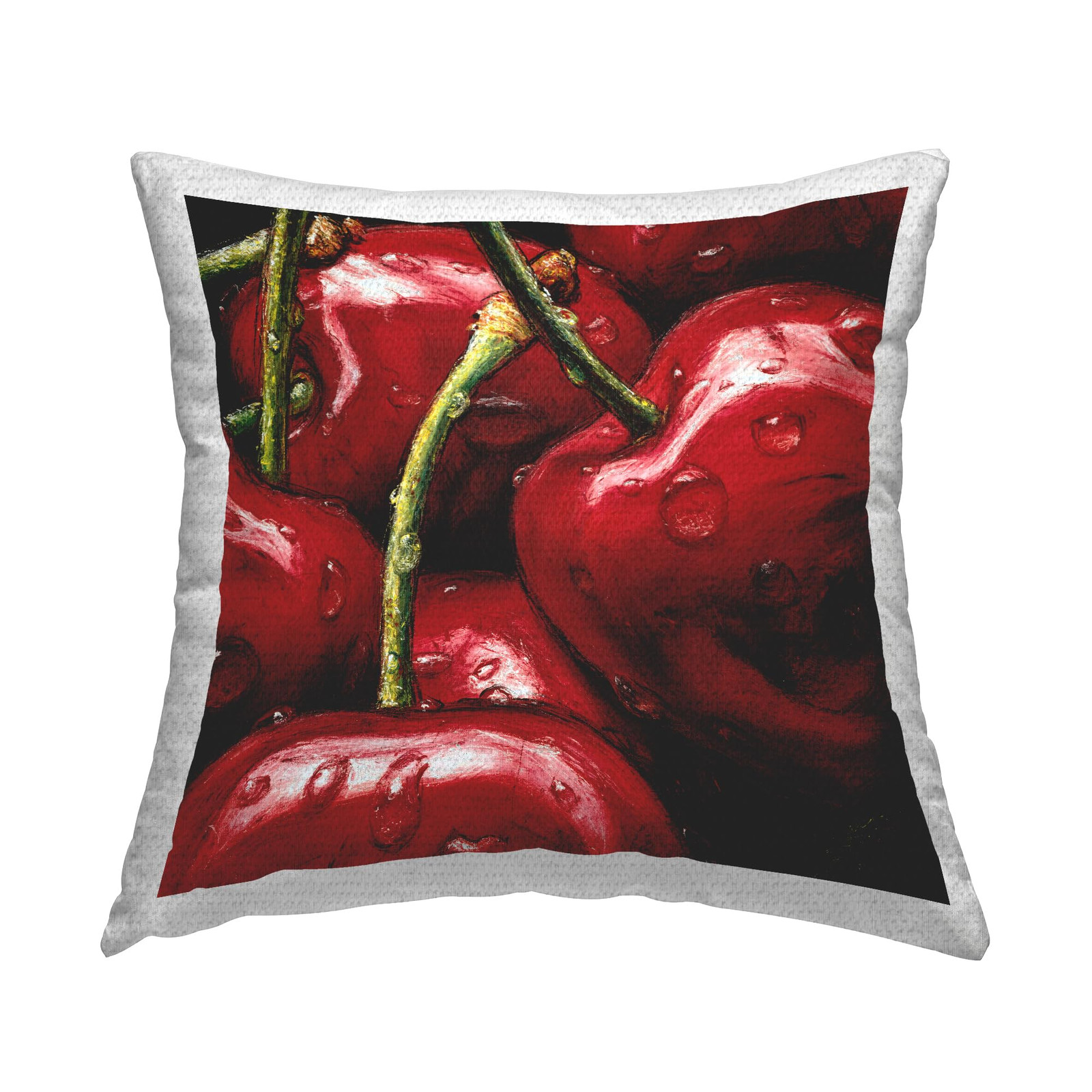 Lustrous Red Cherries with Water Droplets Outdoor Pillow, 18x18 Inches
