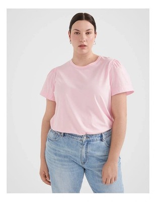 Commonry T Shirt Women s AU 22 Pink Cotton Puff Sleeve Relaxed Plus Size Casual 